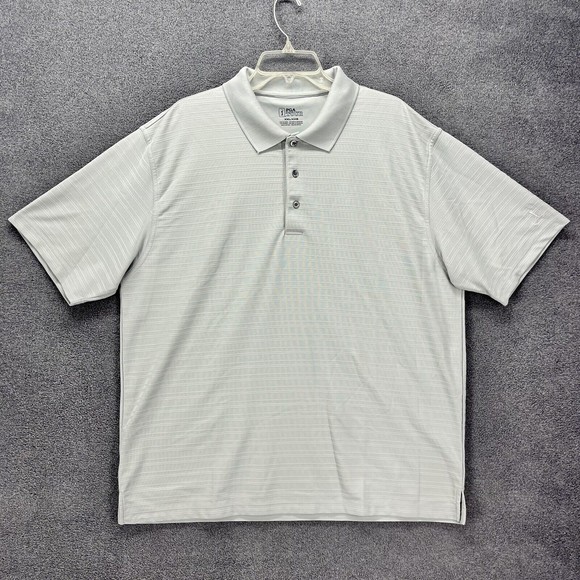 Pga Tour Polo Shirt Mens Size XXL Light Gray Stripe Golf Henley Short Sleeve - Picture 1 of 11